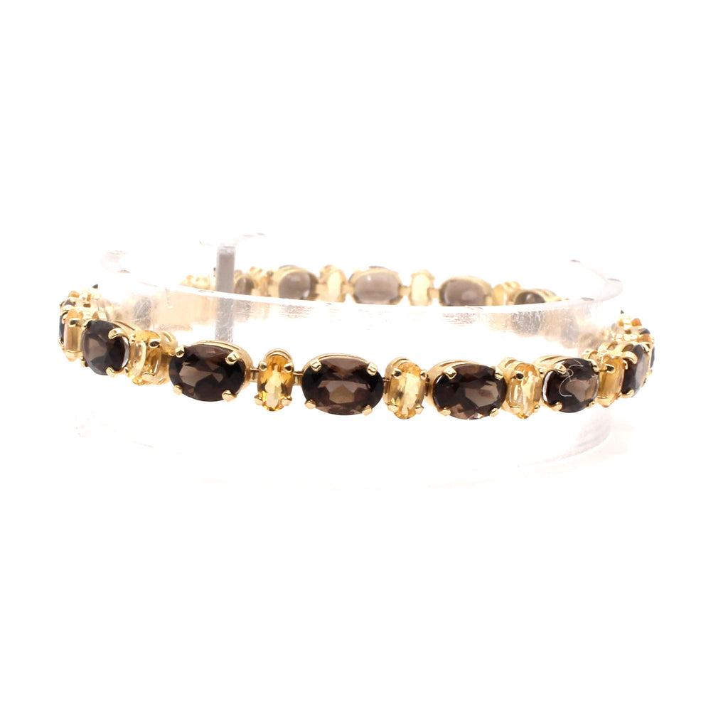 14k Yellow Gold Oval Smokey Topaz and Citrine Bracelet 7 Inches