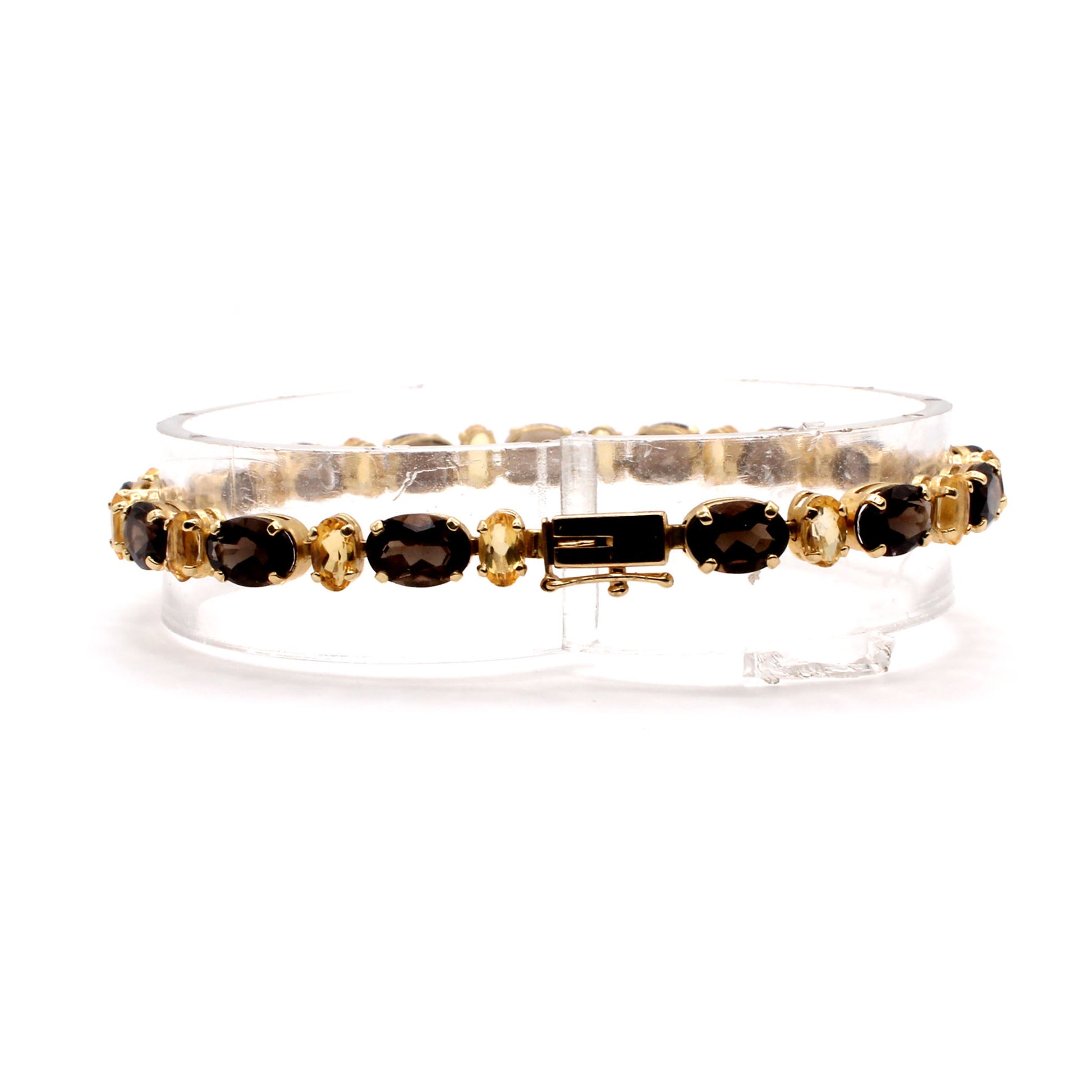 14k Yellow Gold Oval Smokey Topaz and Citrine Bracelet 7 Inches