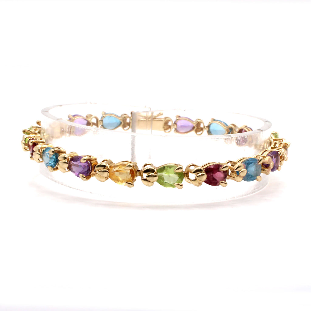 14k Yellow Gold Pear Shape Multi Gemstone Bracelet 6.75 Inches
