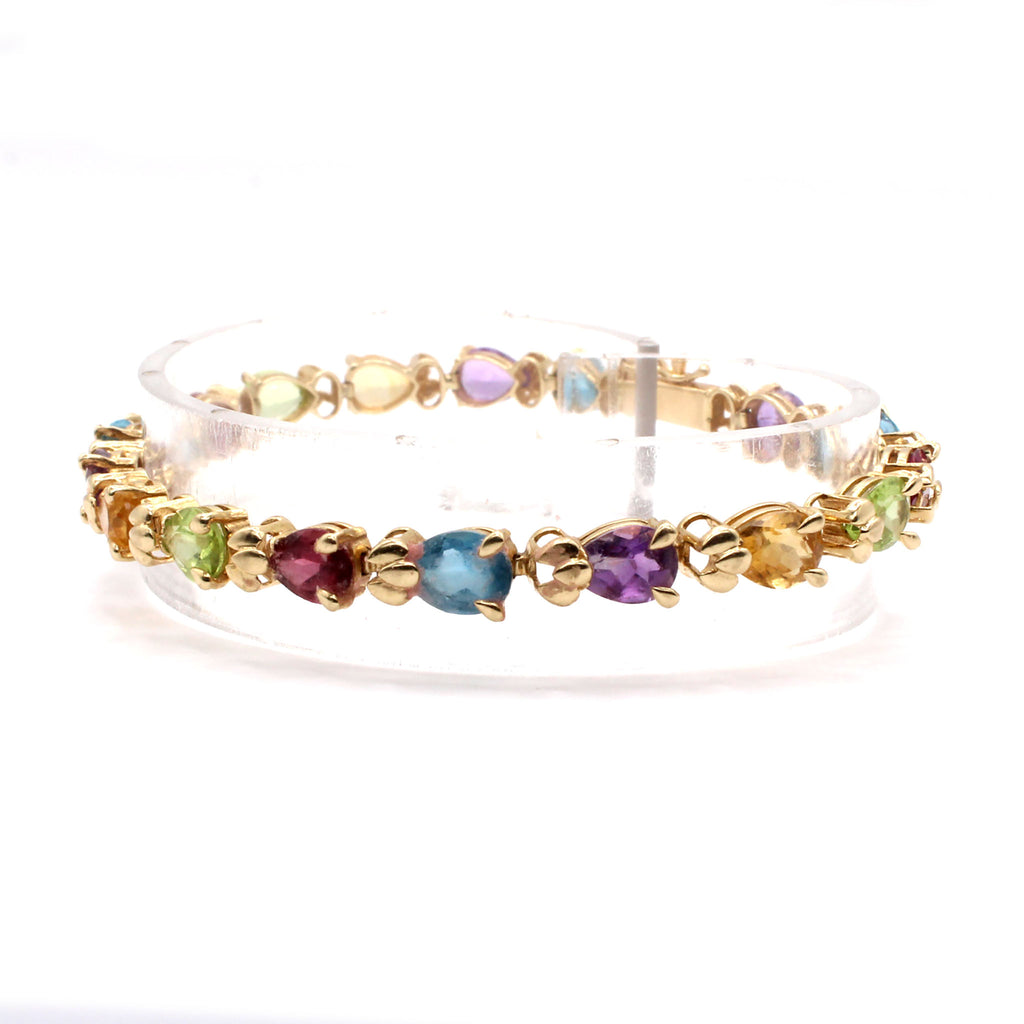 14k Yellow Gold Pear Shape Multi Gemstone Bracelet 6.75 Inches
