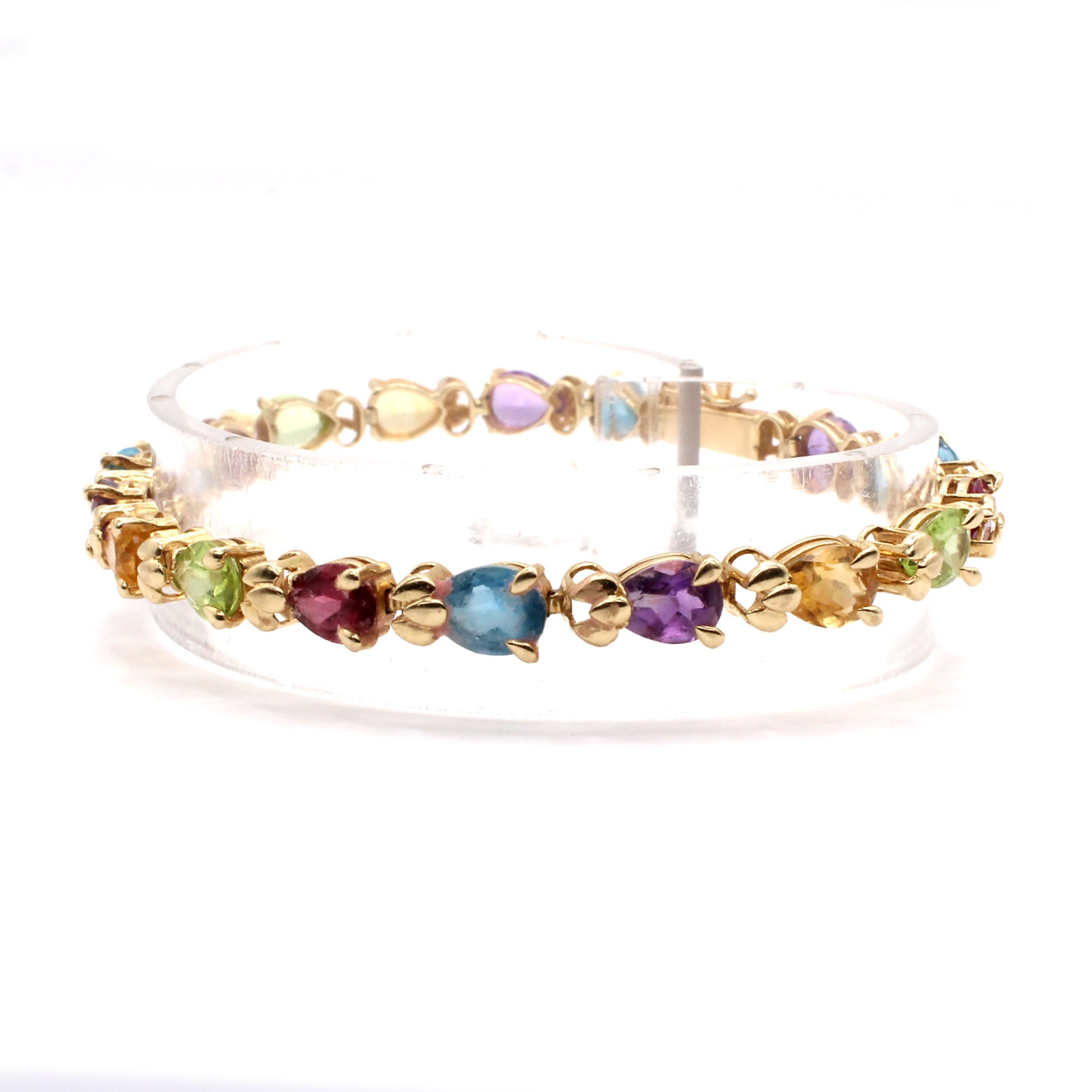 14k Yellow Gold Pear Shape Multi Gemstone Bracelet 6.75 Inches
