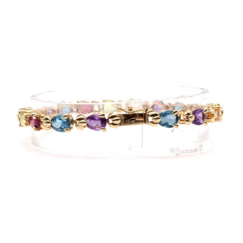 14k Yellow Gold Pear Shape Multi Gemstone Bracelet 6.75 Inches