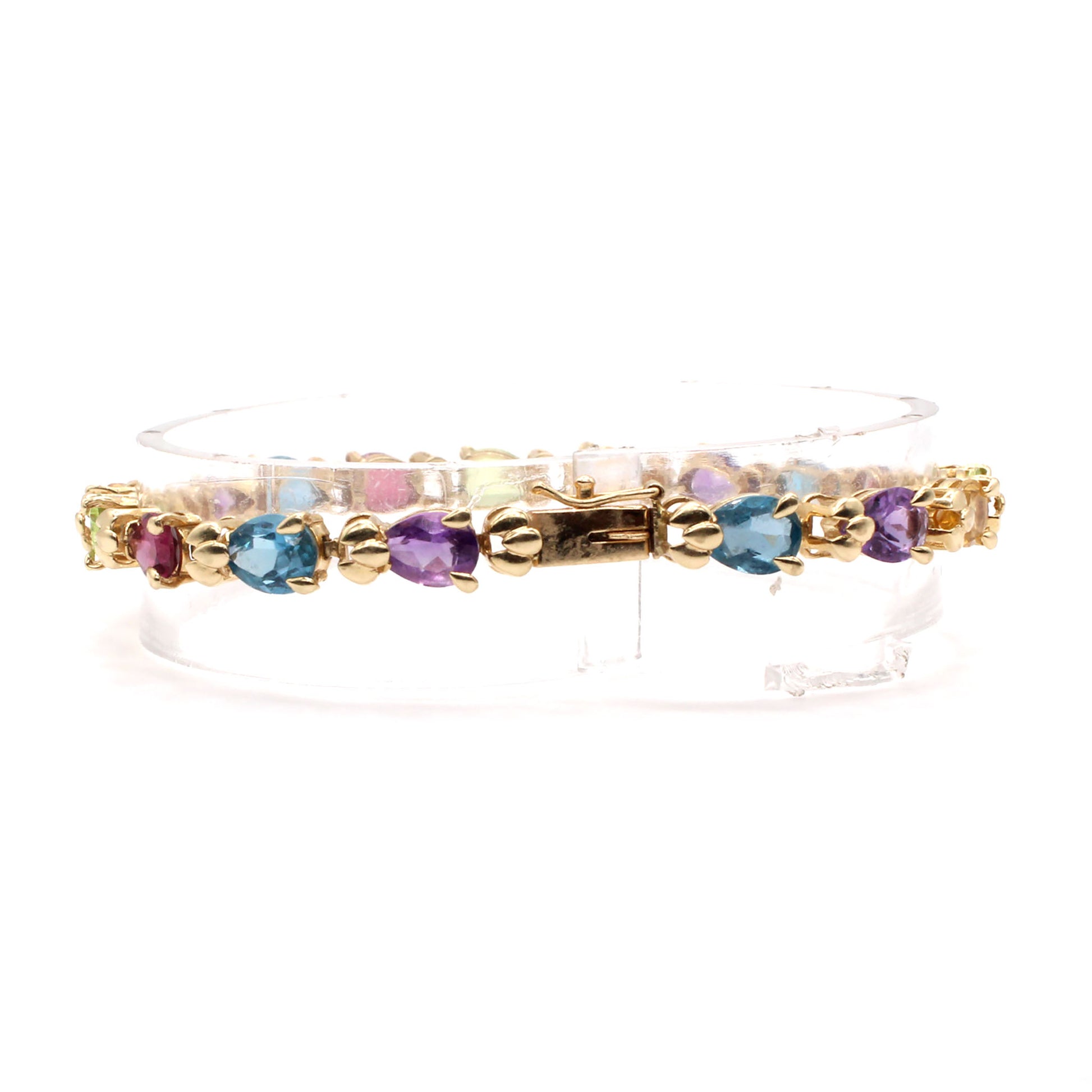 14k Yellow Gold Pear Shape Multi Gemstone Bracelet 6.75 Inches