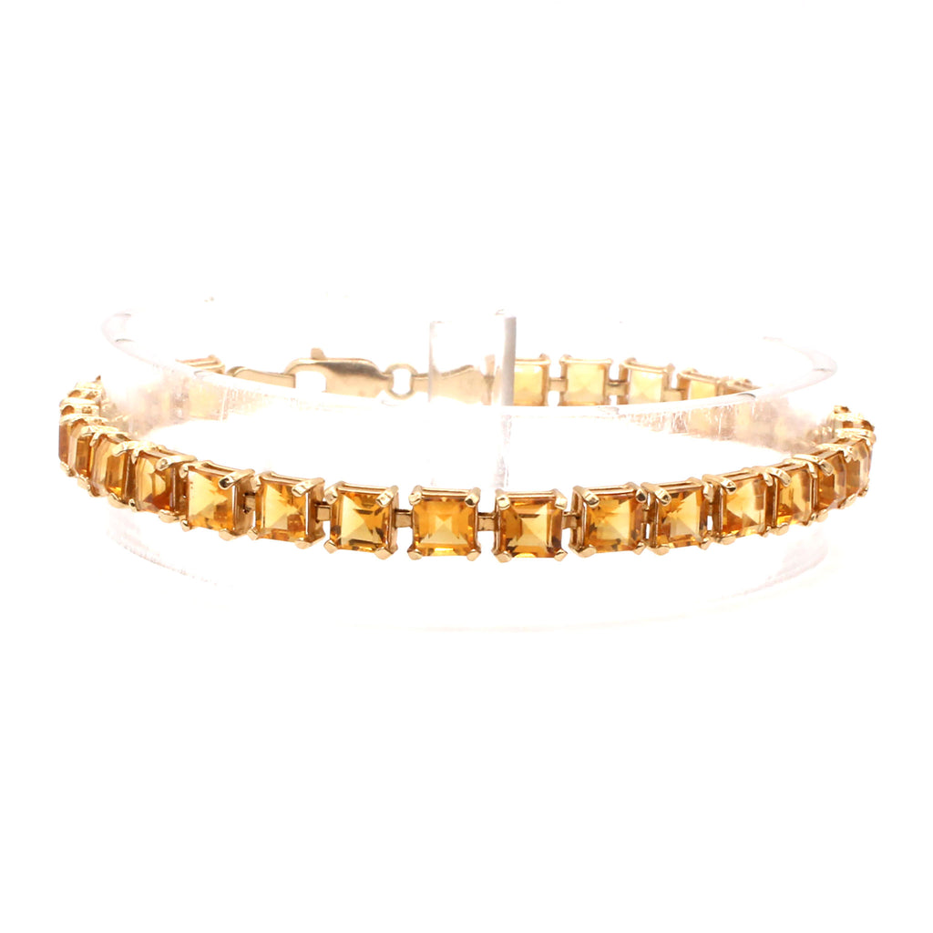 14k Yellow Gold Asher Cut Citrine Tennis Bracelet 6.75 Inches