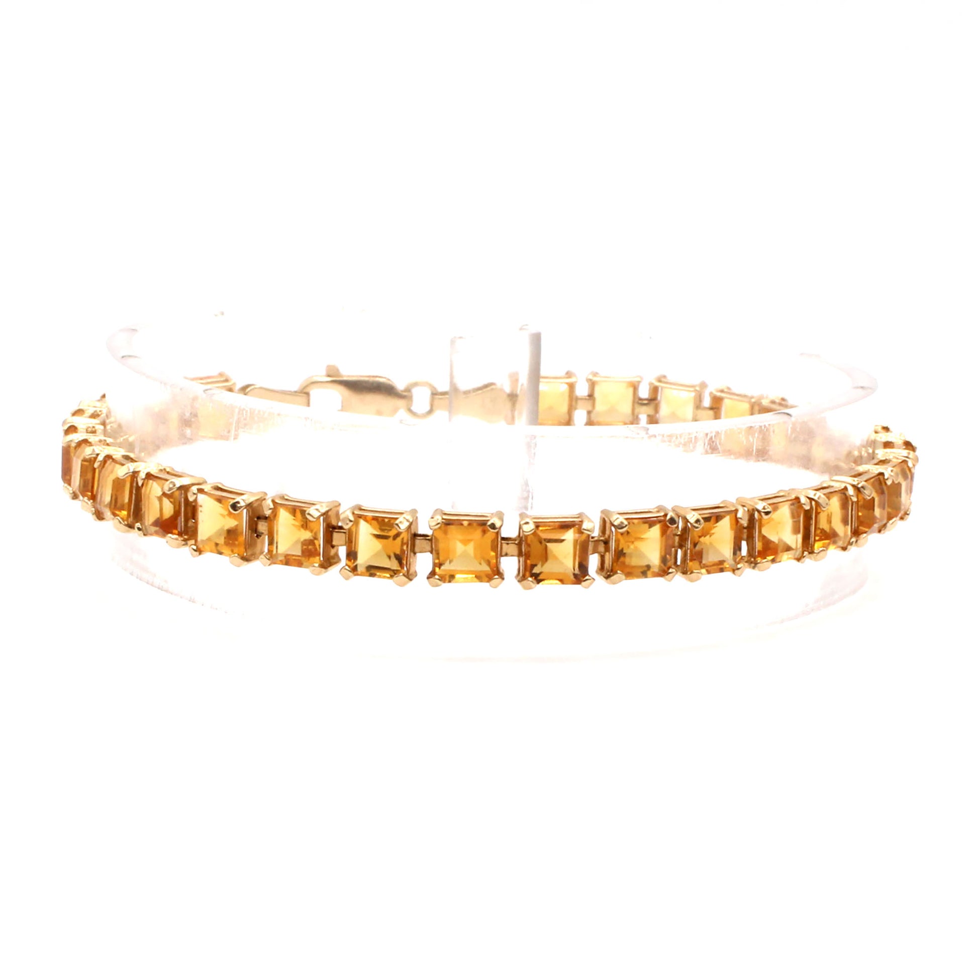 14k Yellow Gold Asher Cut Citrine Tennis Bracelet 6.75 Inches