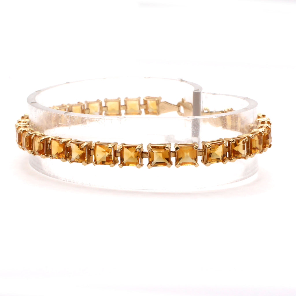 14k Yellow Gold Asher Cut Citrine Tennis Bracelet 6.75 Inches