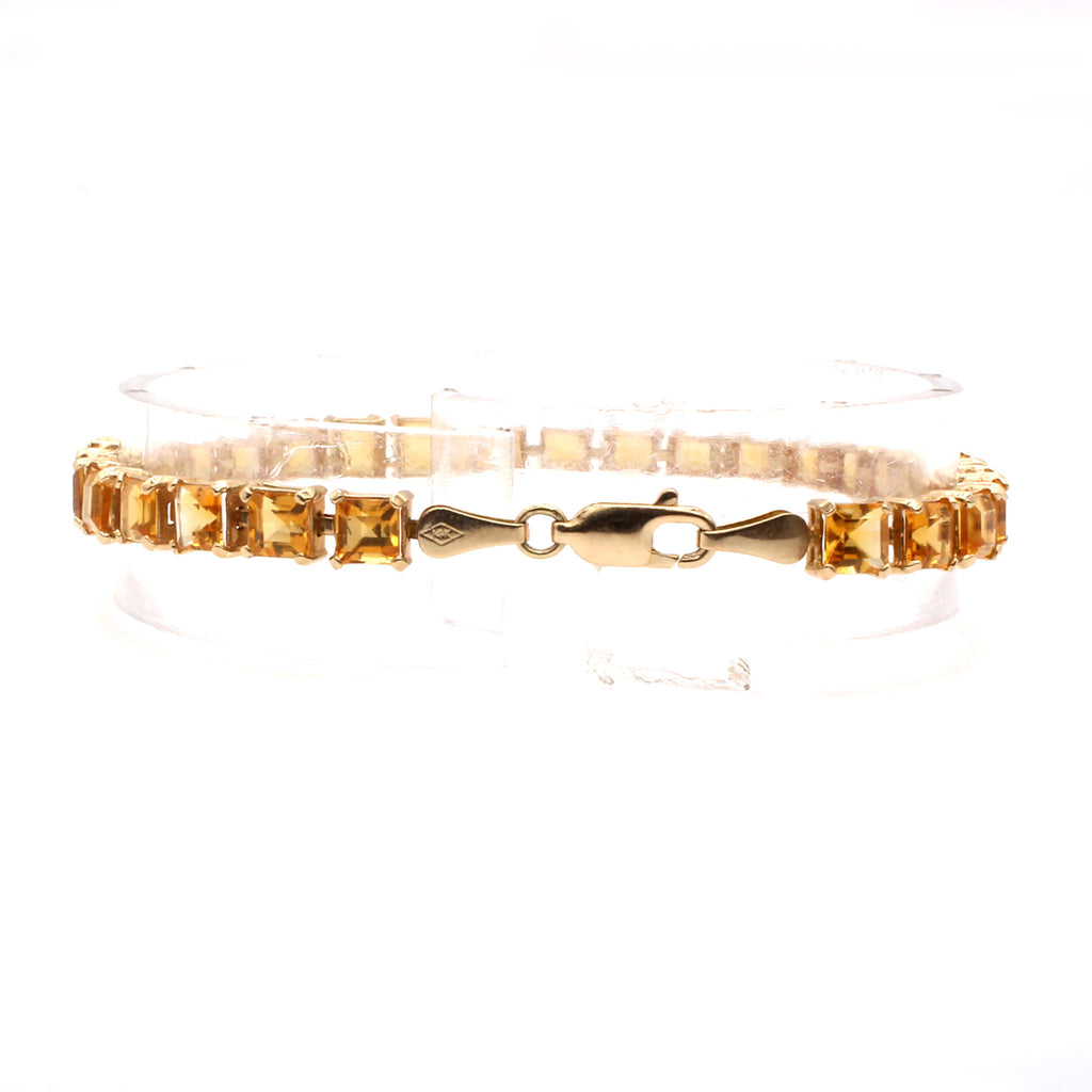 14k Yellow Gold Asher Cut Citrine Tennis Bracelet 6.75 Inches