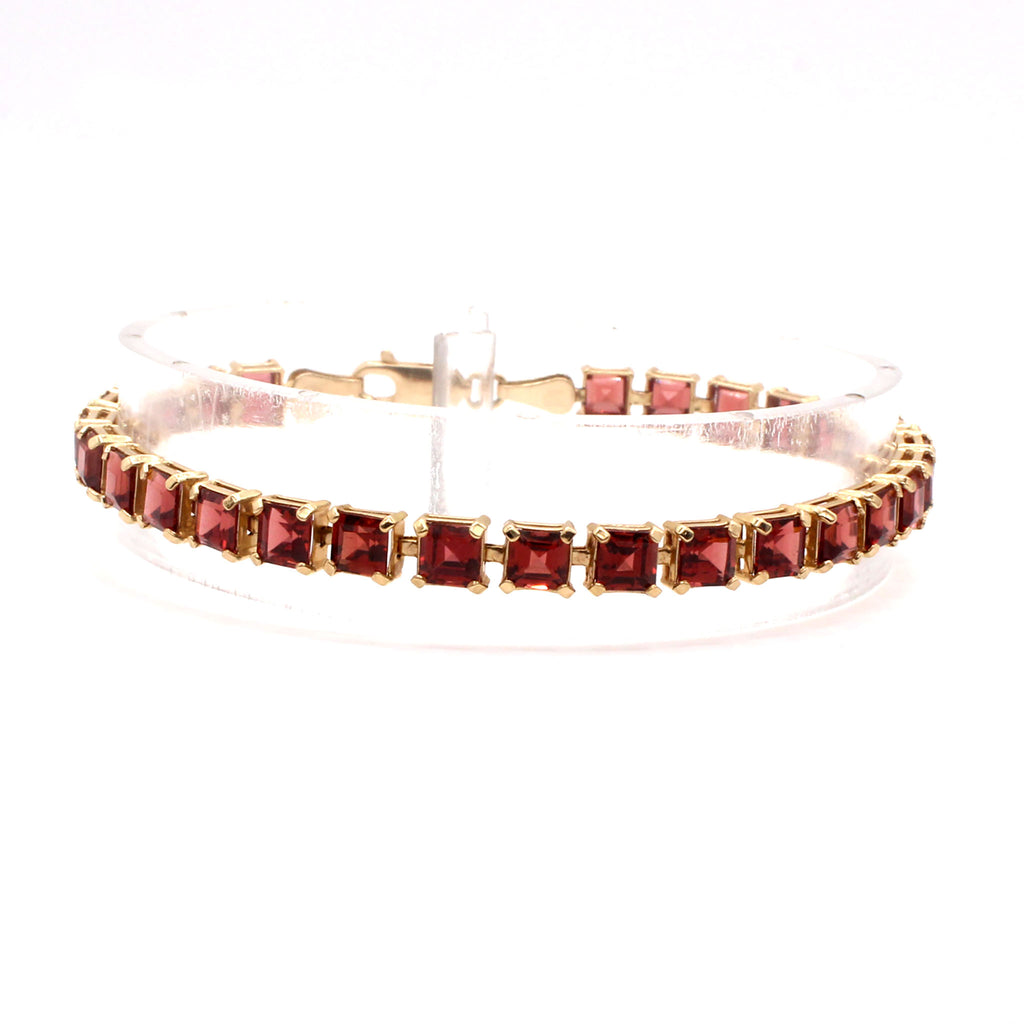 14k Yellow Gold Asher Cut Garnet Tennis Bracelet 6.75 Inches