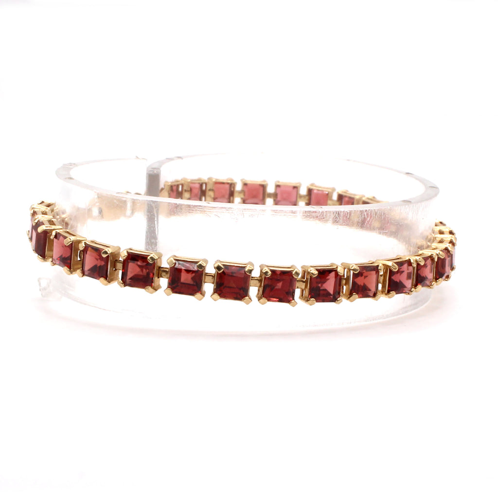 14k Yellow Gold Asher Cut Garnet Tennis Bracelet 6.75 Inches
