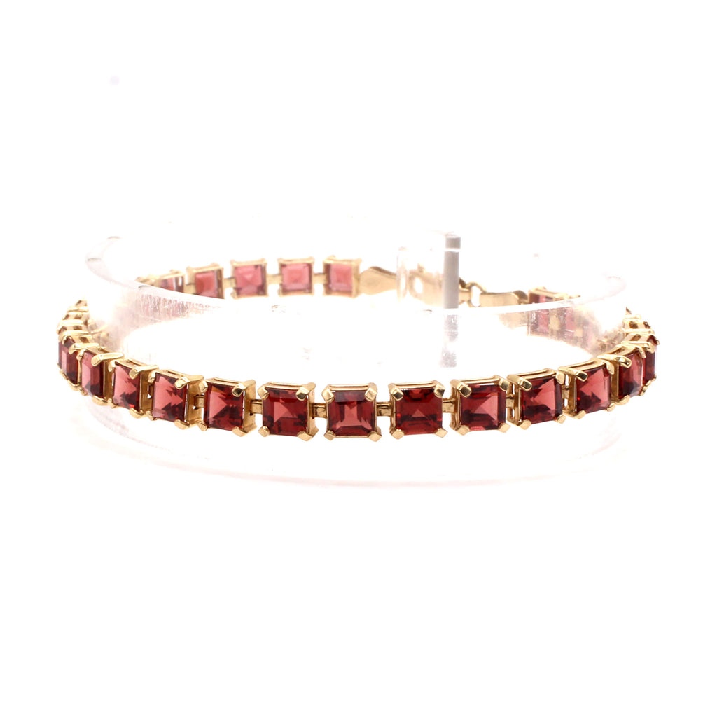 14k Yellow Gold Asher Cut Garnet Tennis Bracelet 6.75 Inches