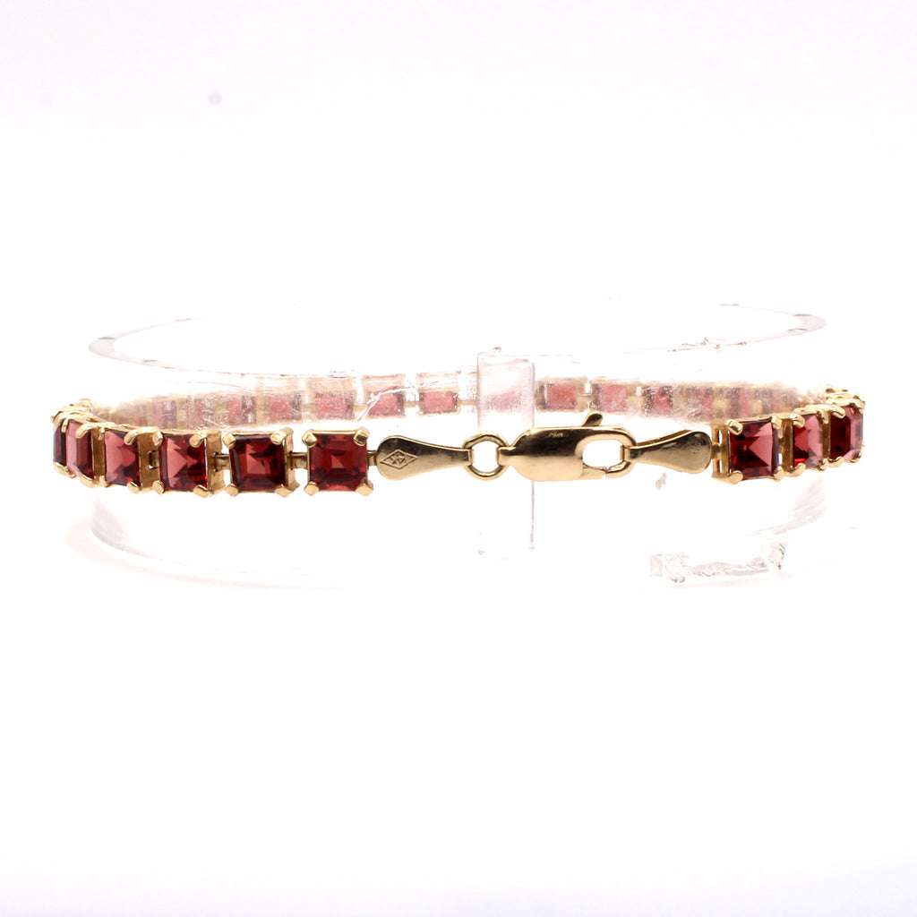 14k Yellow Gold Asher Cut Garnet Tennis Bracelet 6.75 Inches