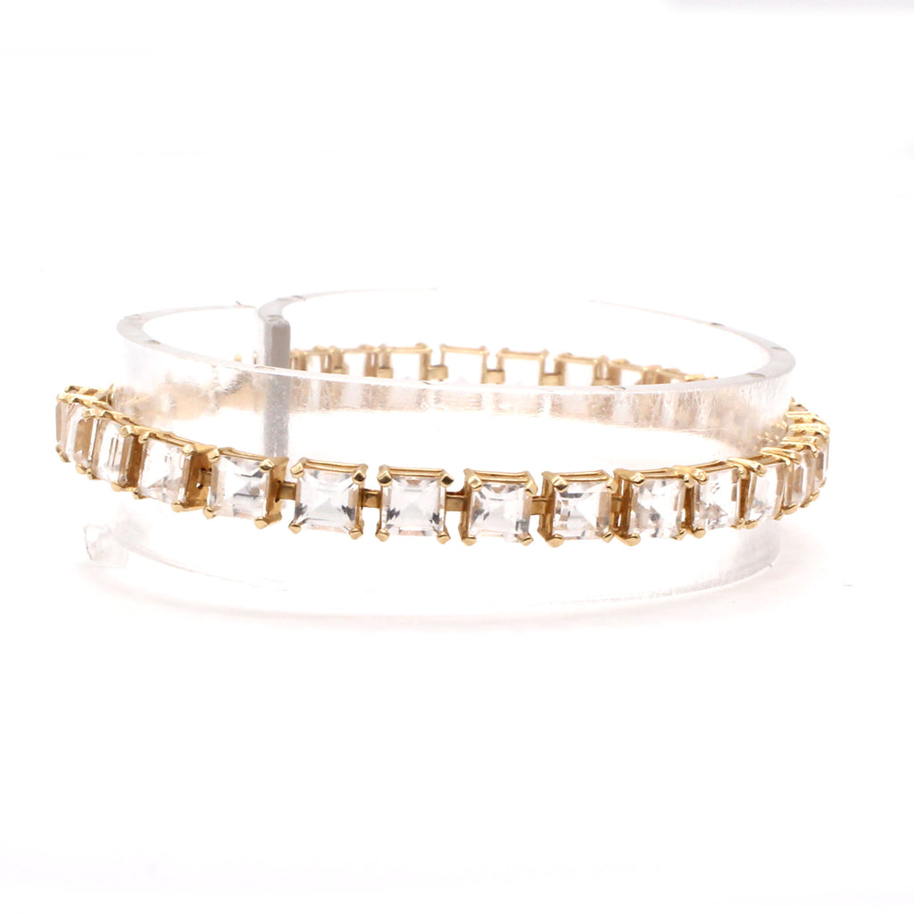 14k Yellow Gold Asher Cut White Topaz Tennis Bracelet 6.75 Inches