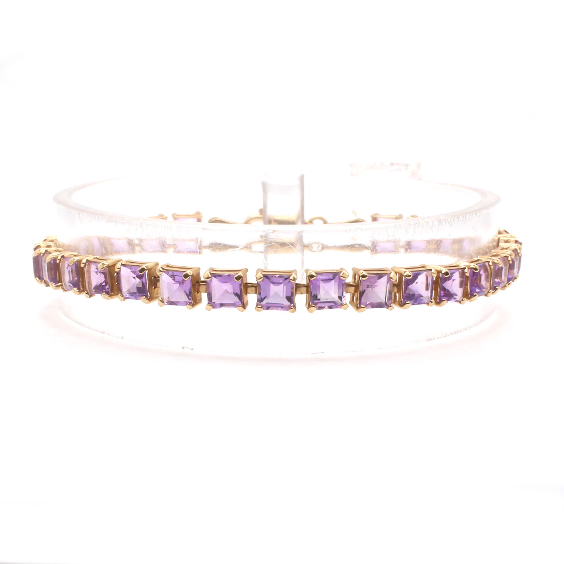 14k Yellow Gold Asher Cut Amethyst Tennis Bracelet 6.75 Inches