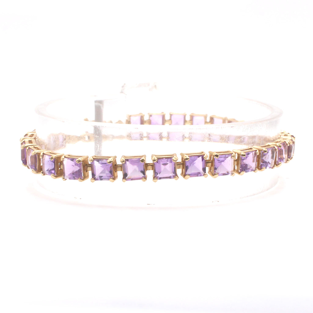 14k Yellow Gold Asher Cut Amethyst Tennis Bracelet 6.75 Inches