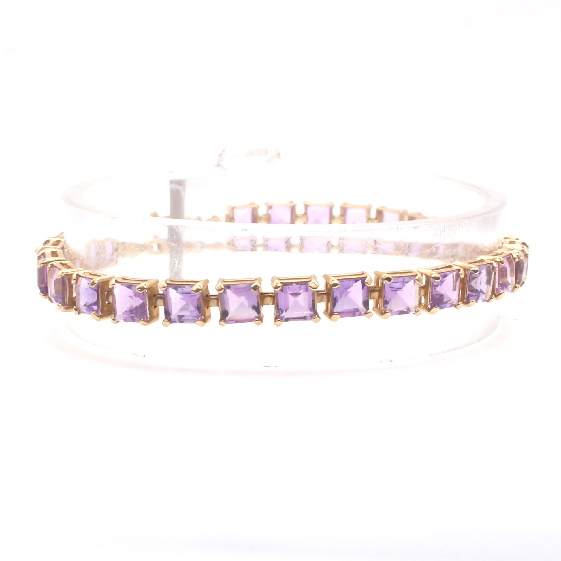 14k Yellow Gold Asher Cut Amethyst Tennis Bracelet 6.75 Inches
