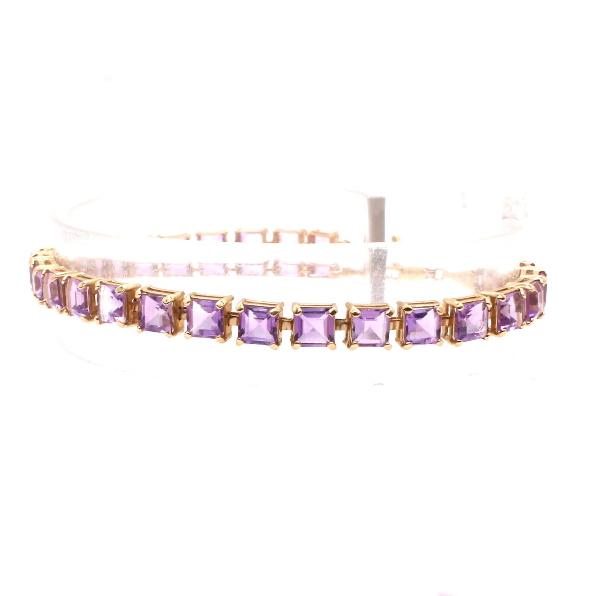 14k Yellow Gold Asher Cut Amethyst Tennis Bracelet 6.75 Inches