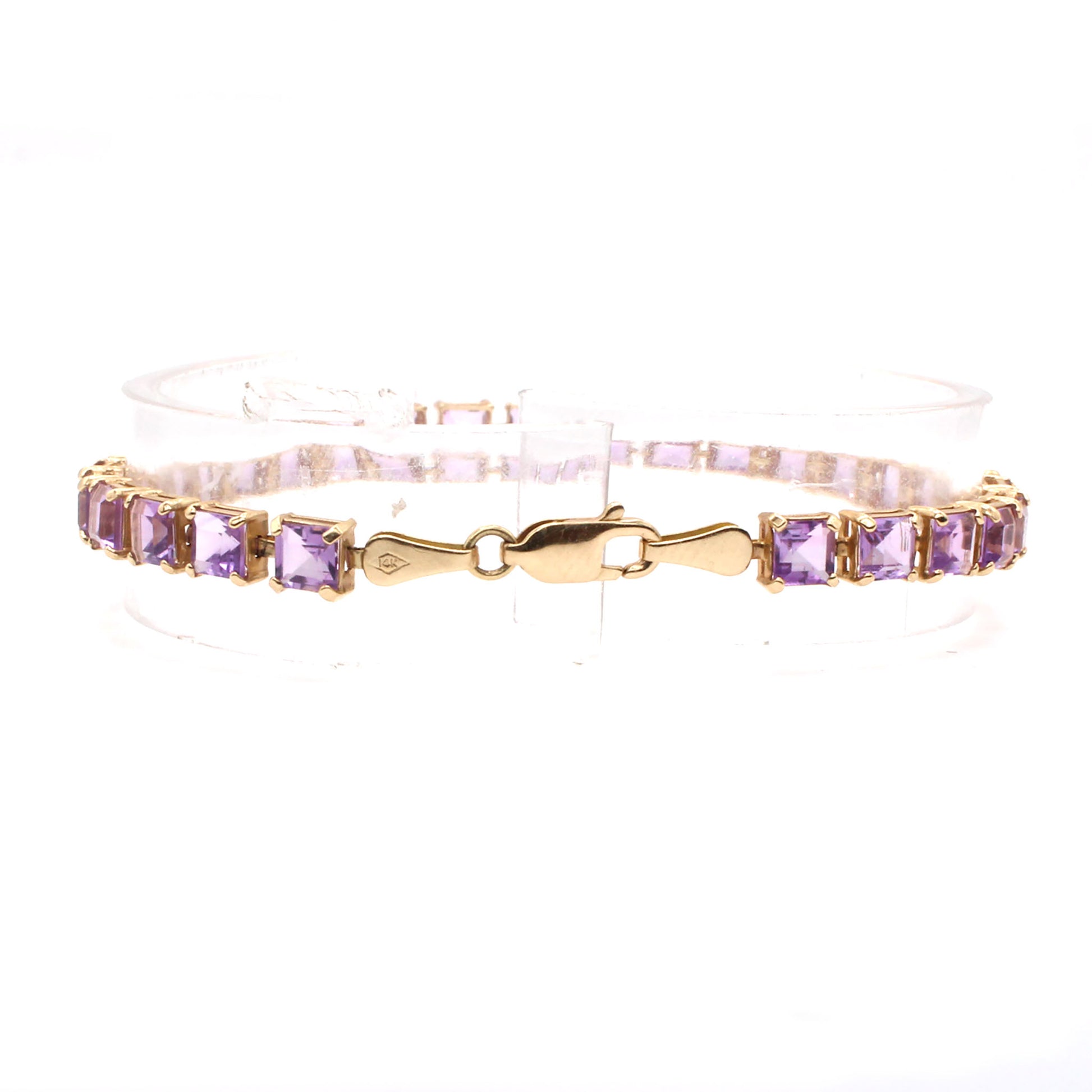 14k Yellow Gold Asher Cut Amethyst Tennis Bracelet 6.75 Inches