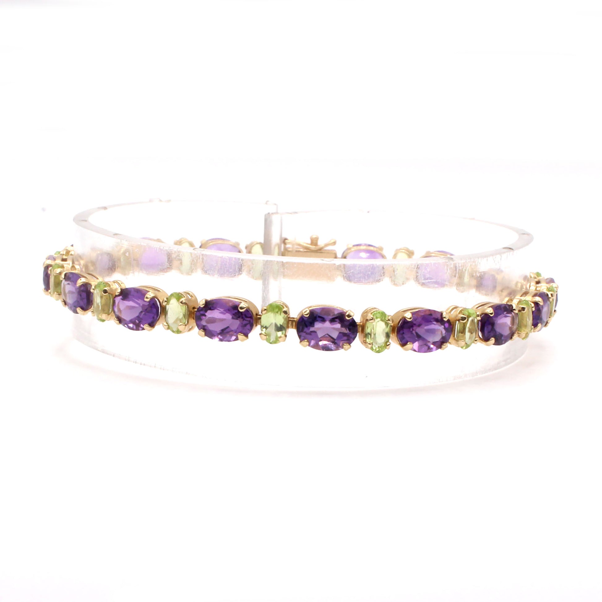 14k Yellow Gold Oval Amethyst and Peridot Tennis Bracelet 6.75 Inches