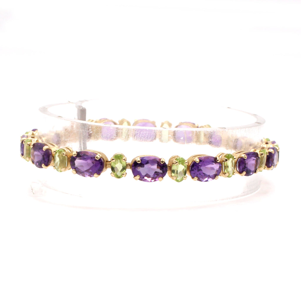 14k Yellow Gold Oval Amethyst and Peridot Tennis Bracelet 6.75 Inches