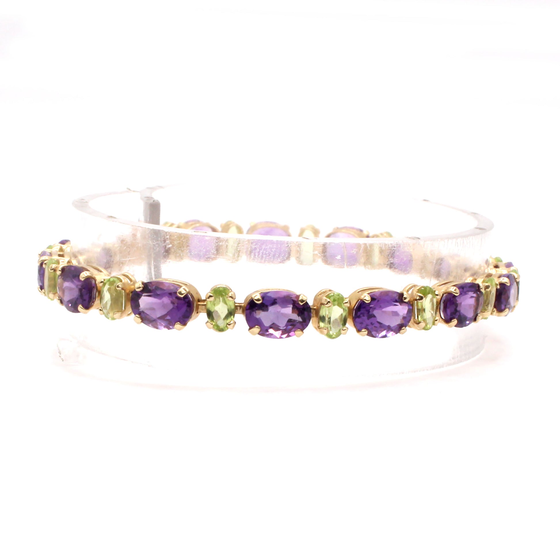 14k Yellow Gold Oval Amethyst and Peridot Tennis Bracelet 6.75 Inches
