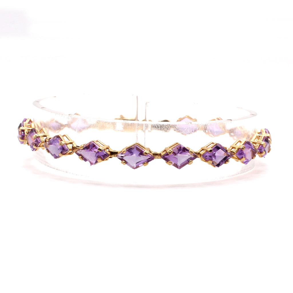 14k Yellow Gold Marquise Step Cut Amethyst Tennis Bracelet 7 Inches