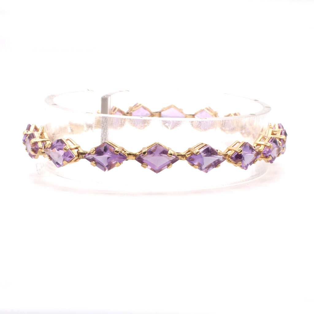 14k Yellow Gold Marquise Step Cut Amethyst Tennis Bracelet 7 Inches