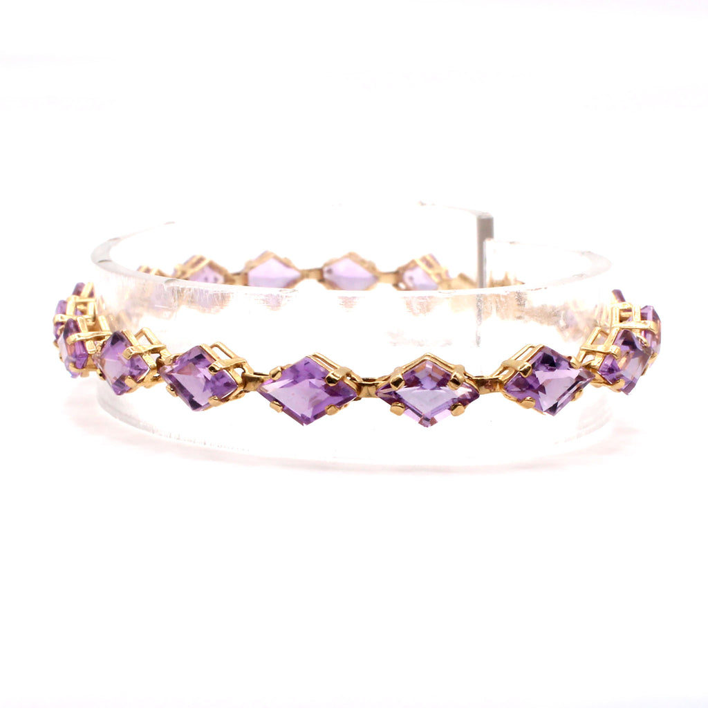 14k Yellow Gold Marquise Step Cut Amethyst Tennis Bracelet 7 Inches