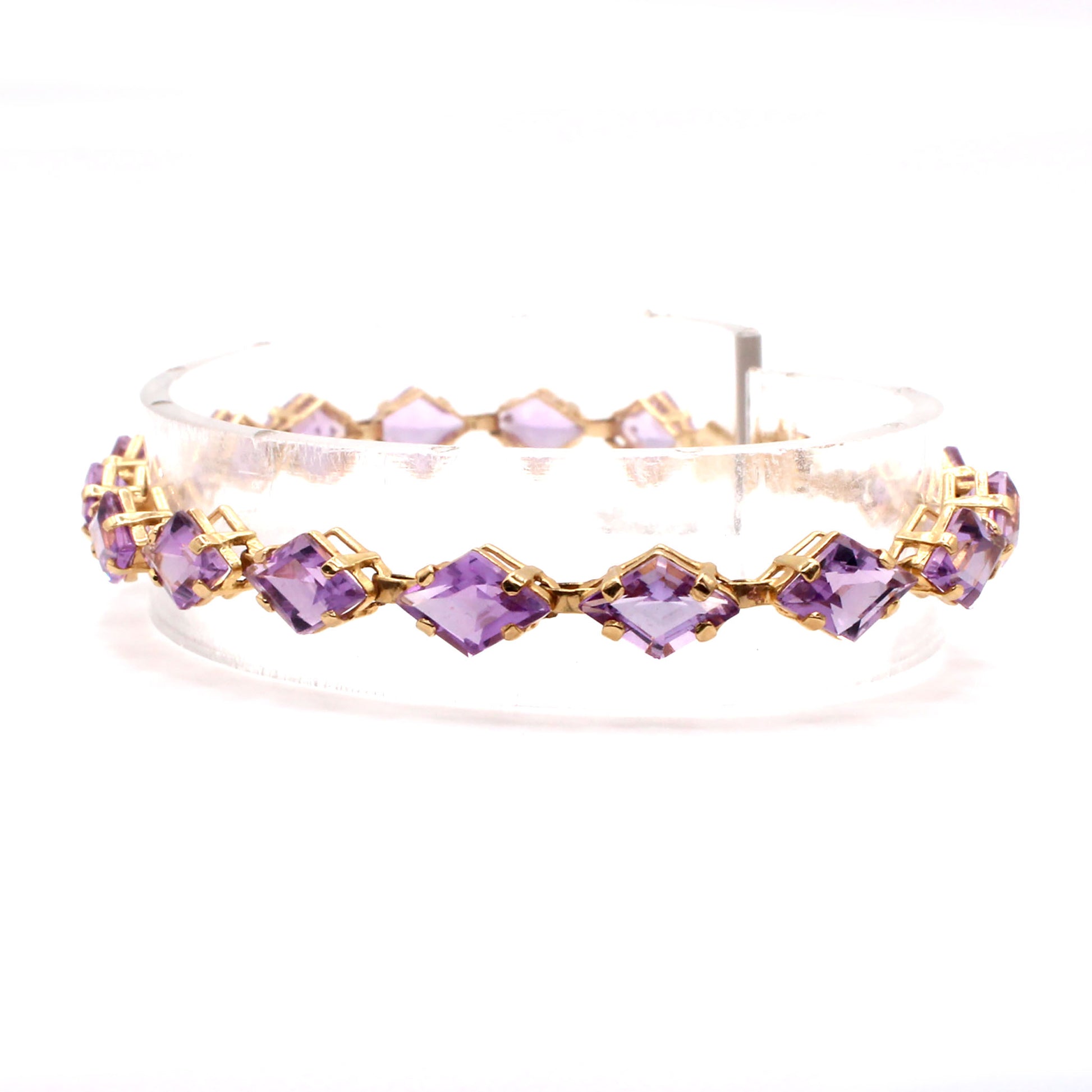 14k Yellow Gold Marquise Step Cut Amethyst Tennis Bracelet 7 Inches