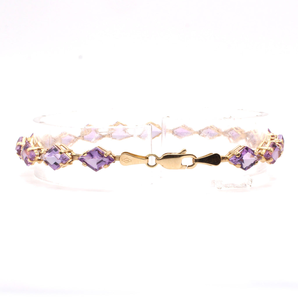 14k Yellow Gold Marquise Step Cut Amethyst Tennis Bracelet 7 Inches