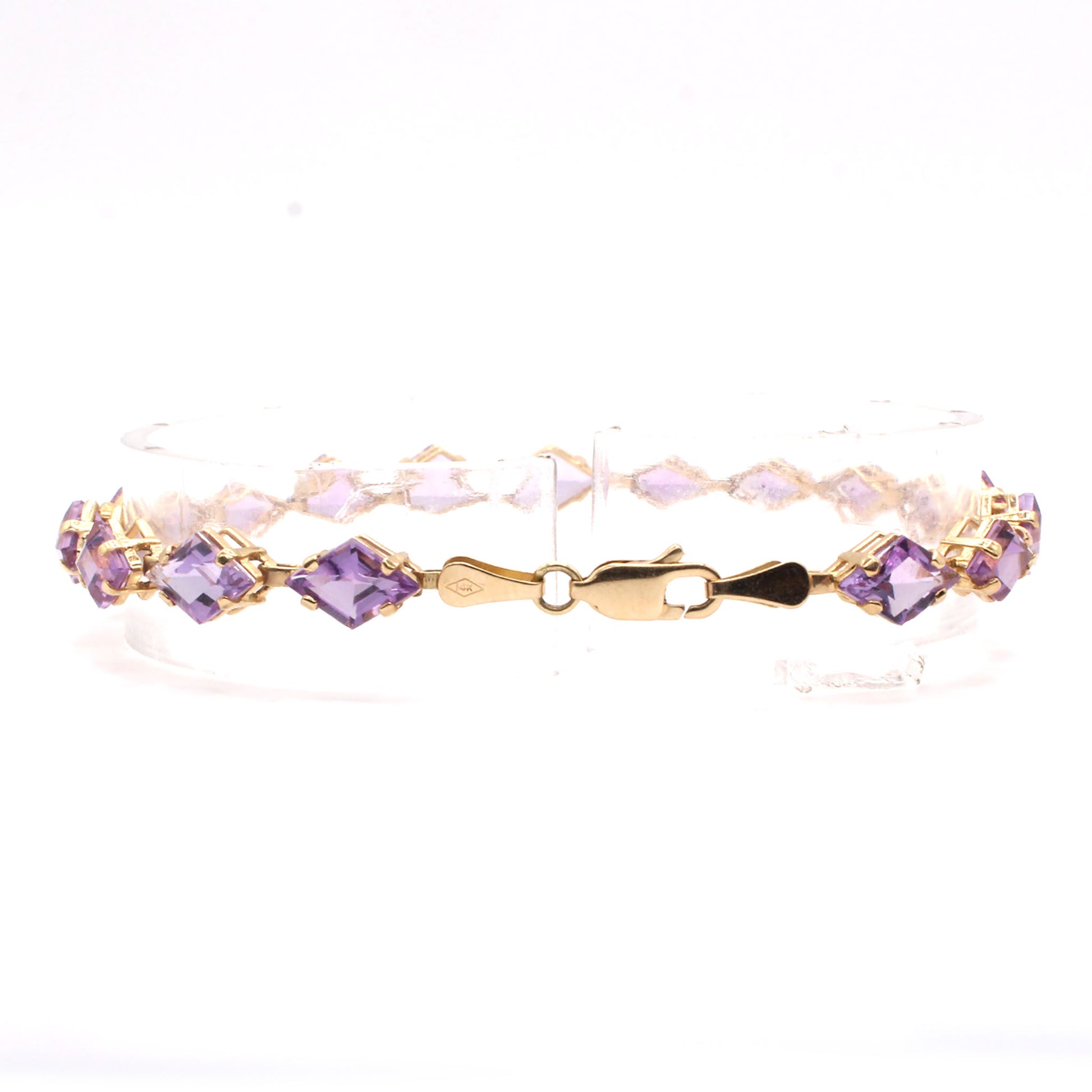 14k Yellow Gold Marquise Step Cut Amethyst Tennis Bracelet 7 Inches