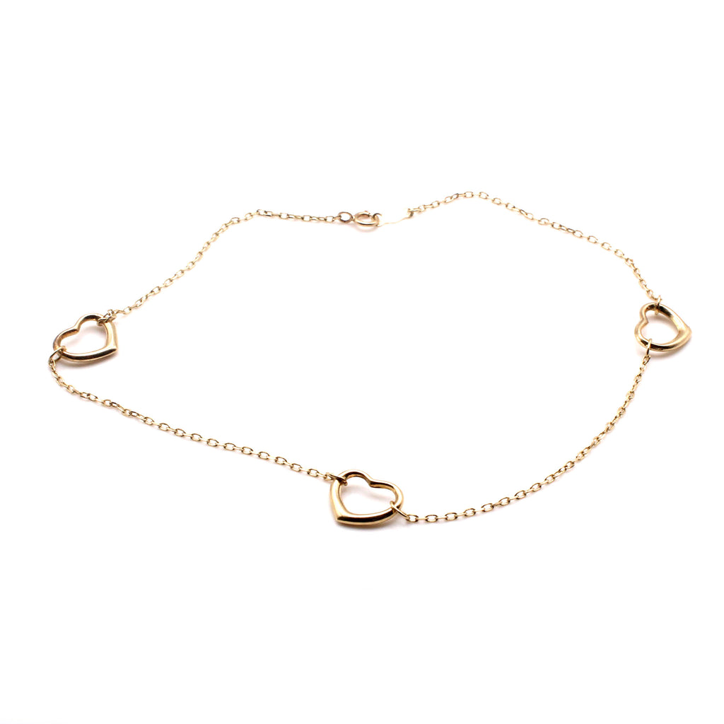 14k Yellow Gold Heart Bracelet 10 Inches