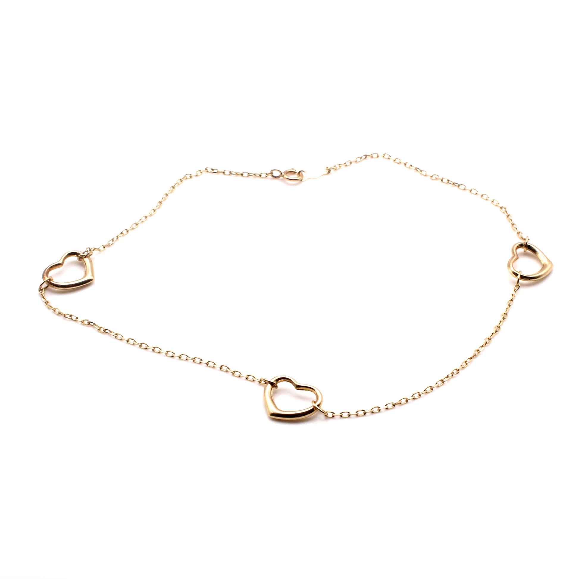 14k Yellow Gold Heart Bracelet 10 Inches