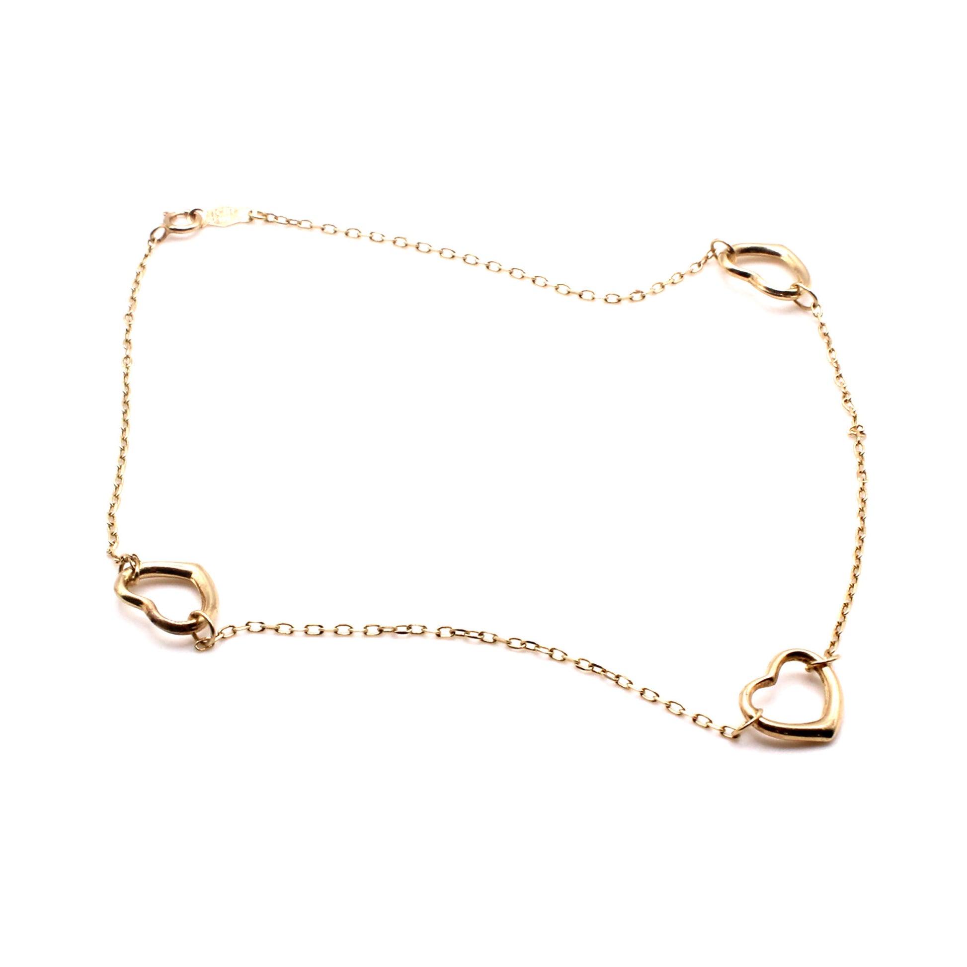 14k Yellow Gold Heart Bracelet 10 Inches