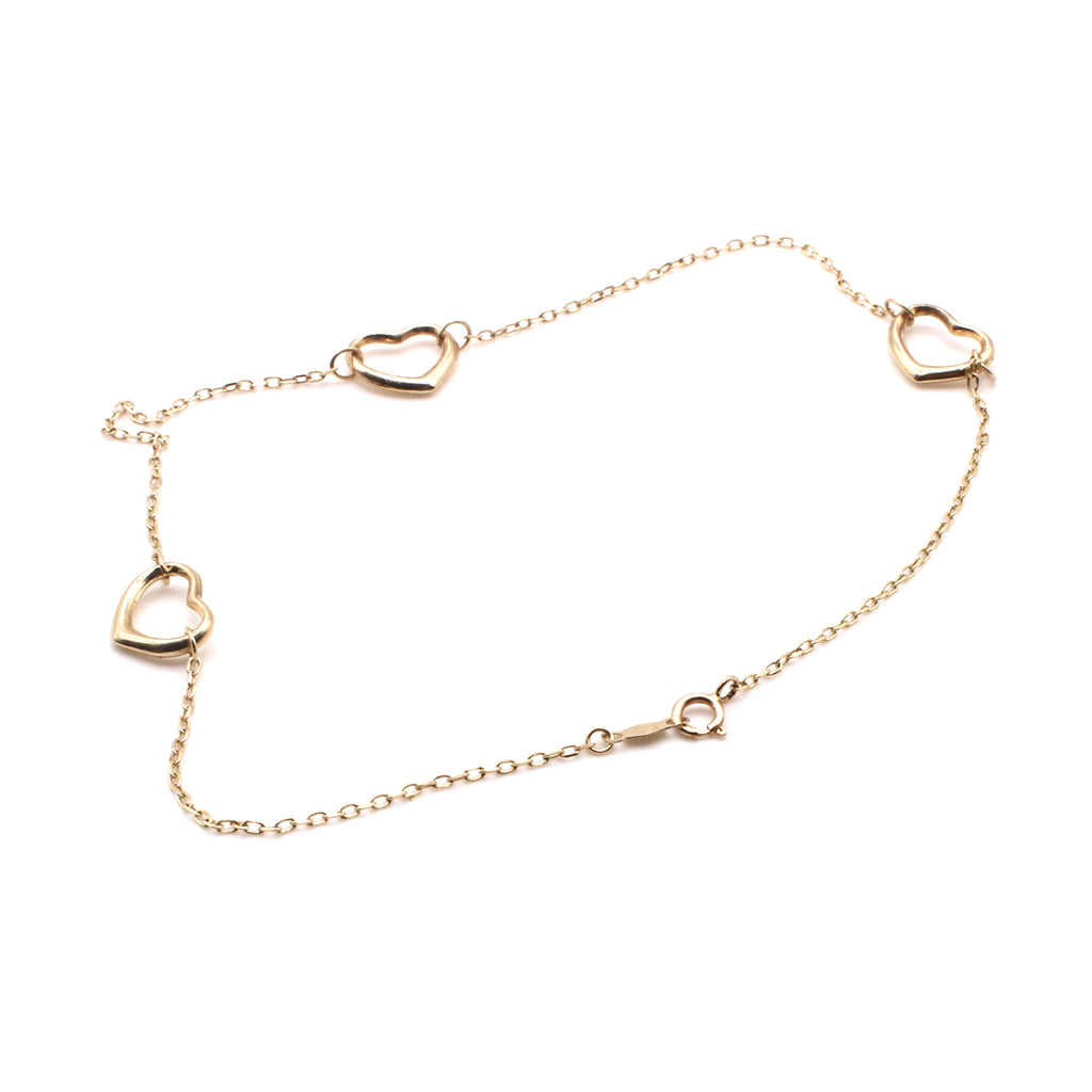 14k Yellow Gold Heart Bracelet 10 Inches