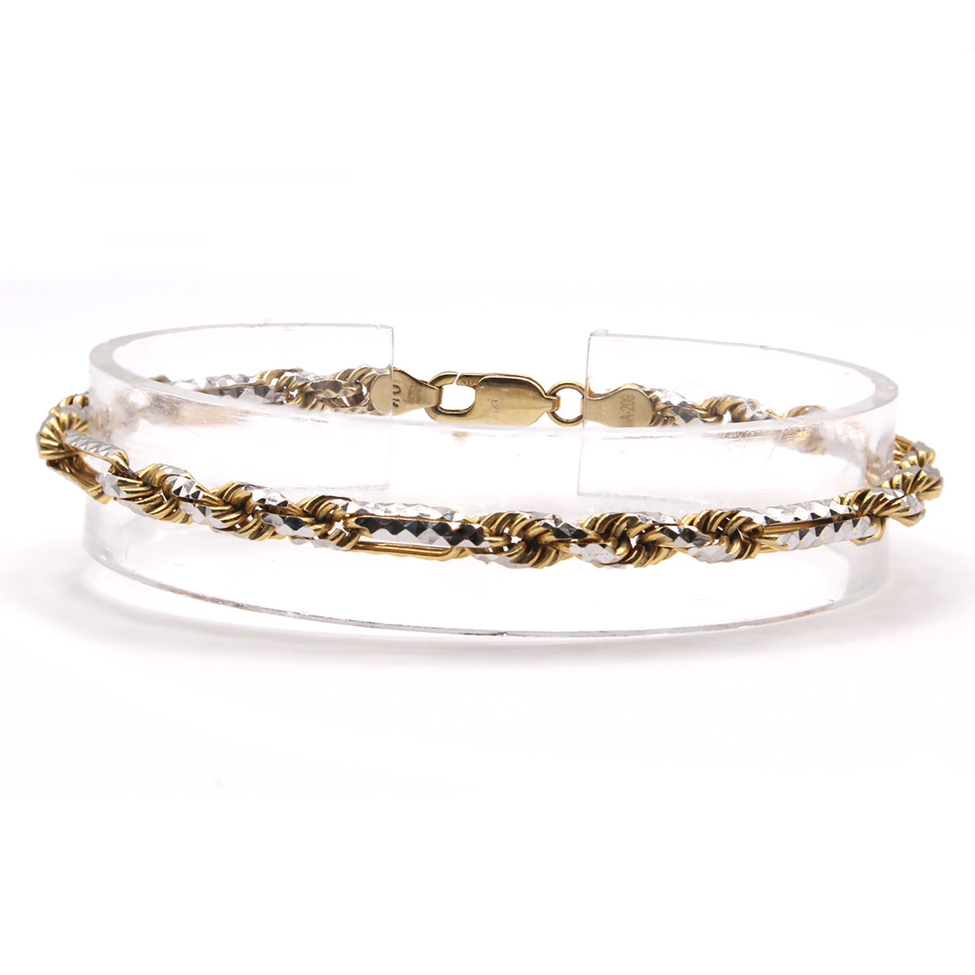 10k Two Tone Gold Diamond Cut Rope Bracelet 7 Inches