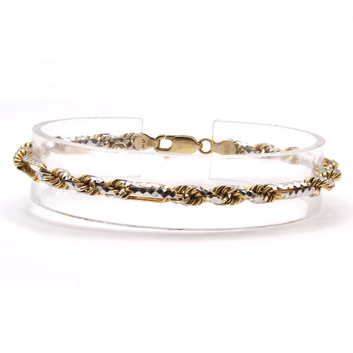 10k Two Tone Gold Diamond Cut Rope Bracelet 7 Inches