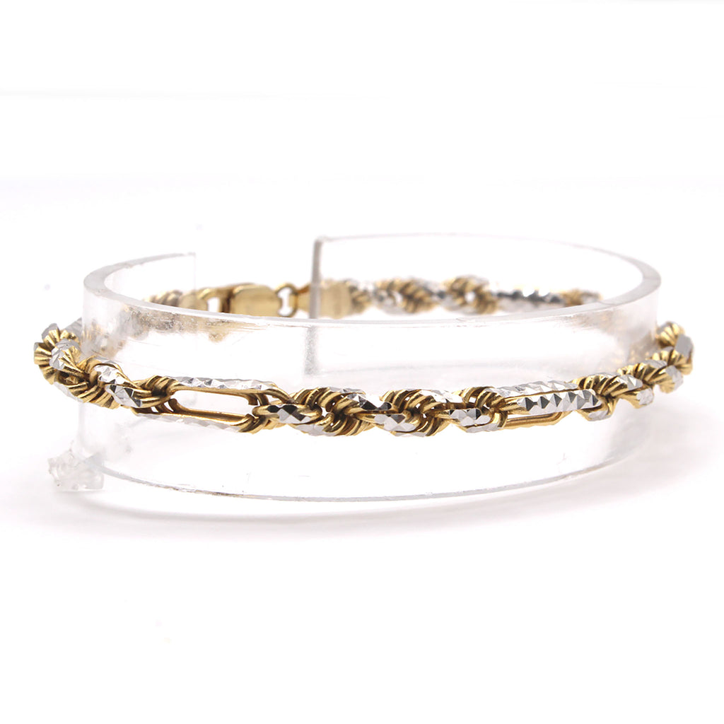 10k Two Tone Gold Diamond Cut Rope Bracelet 7 Inches