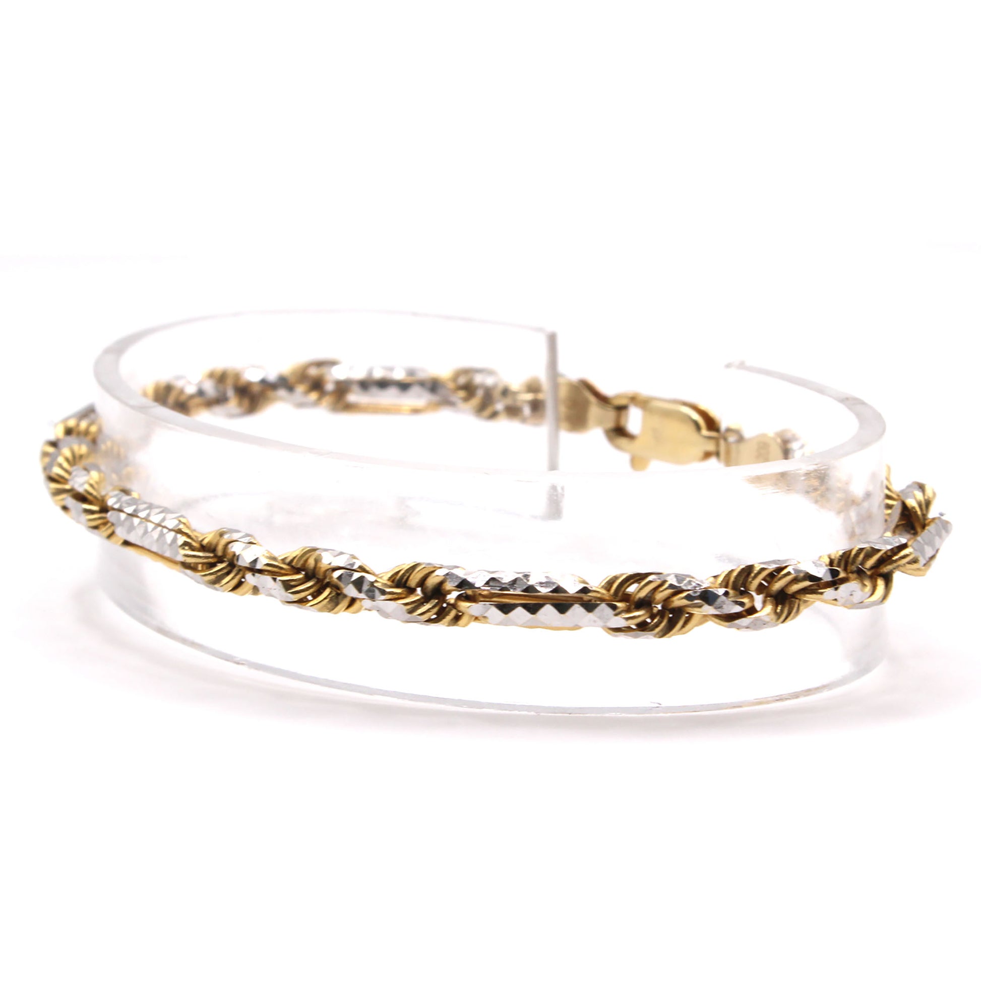 10k Two Tone Gold Diamond Cut Rope Bracelet 7 Inches