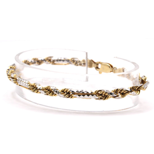 10k Two Tone Gold Diamond Cut Rope Bracelet 7 Inches