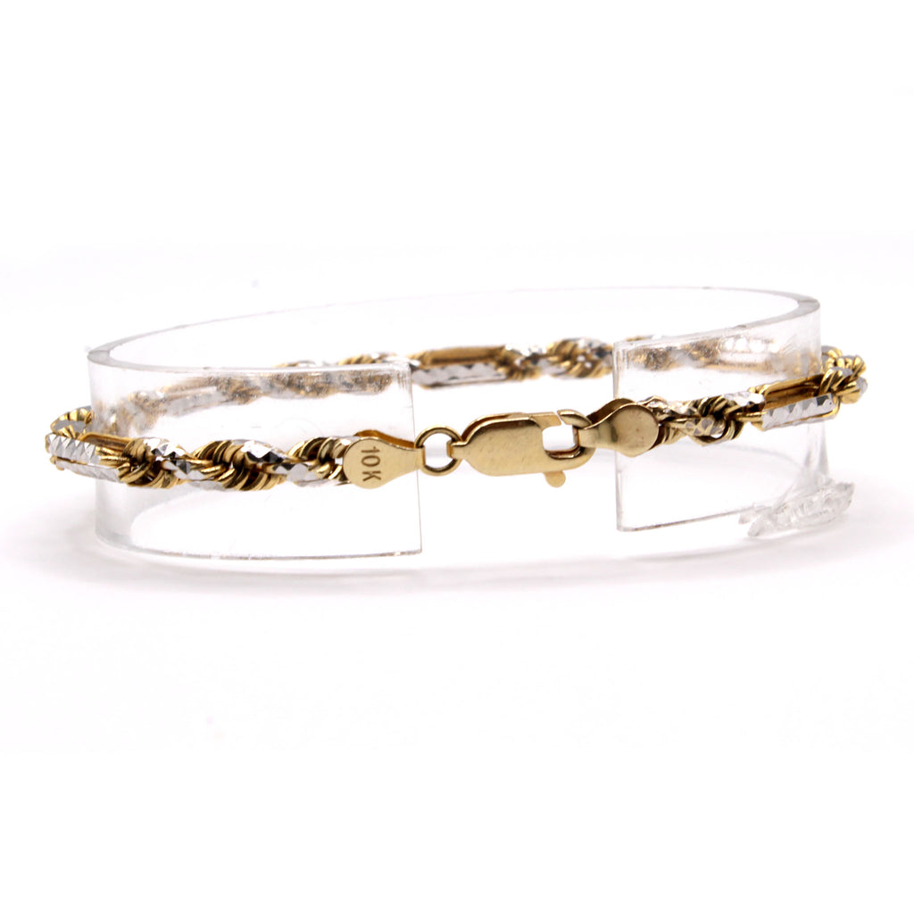 10k Two Tone Gold Diamond Cut Rope Bracelet 7 Inches