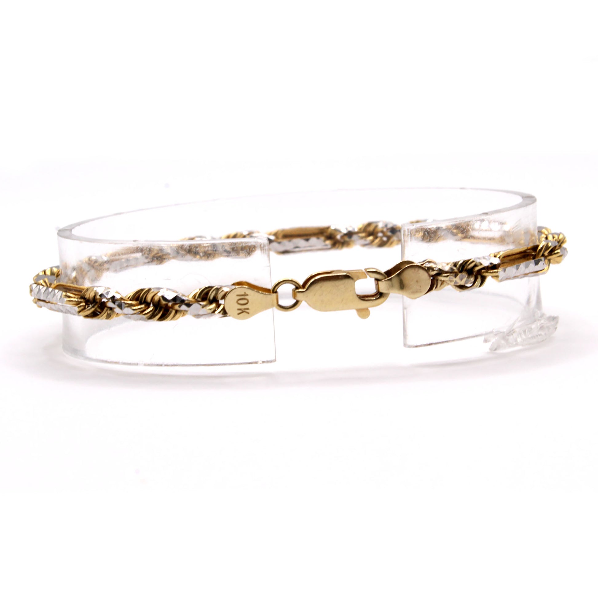 10k Two Tone Gold Diamond Cut Rope Bracelet 7 Inches