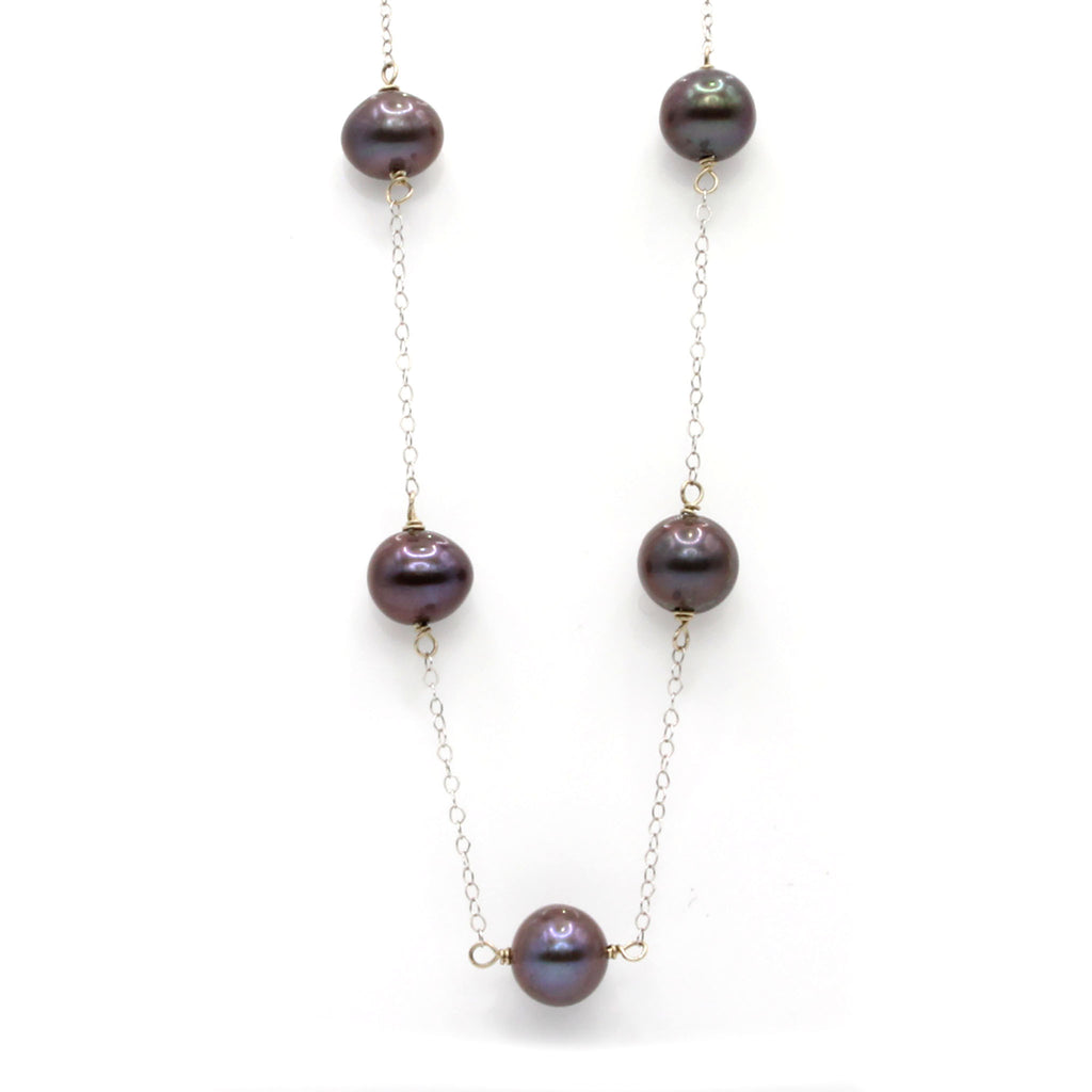 14k White Gold Tahitian Pearl Chain Necklace 17 Inches