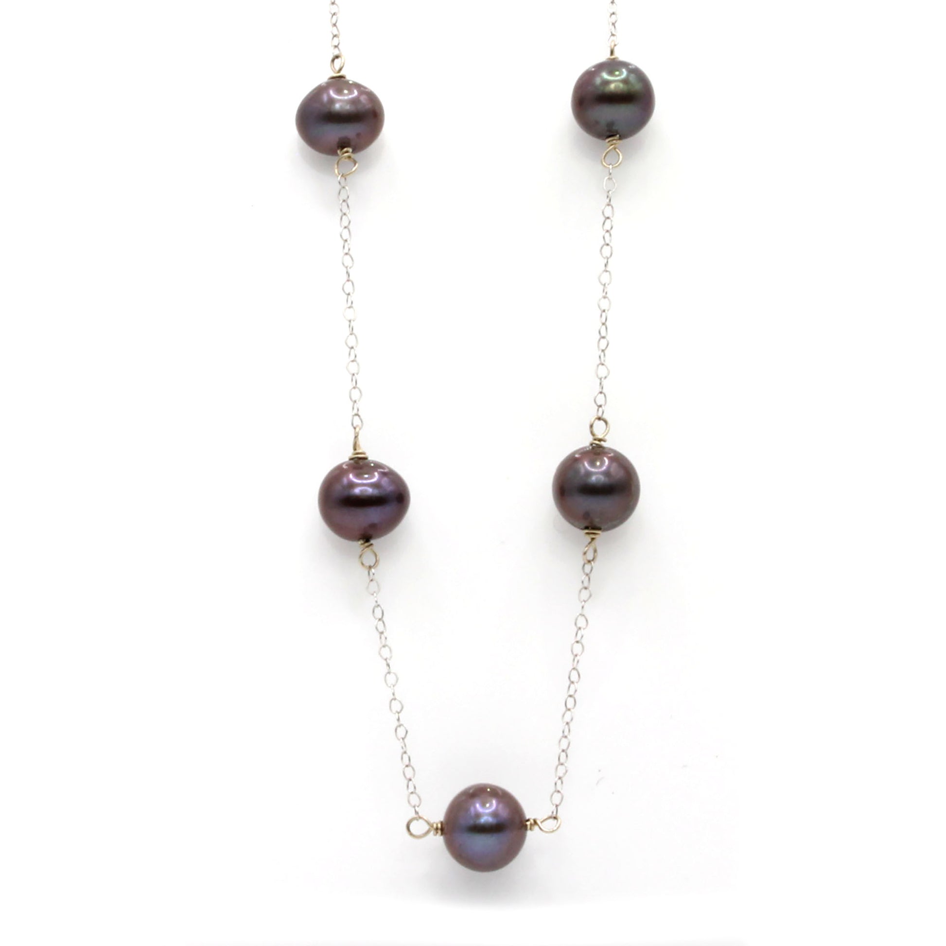 14k White Gold Tahitian Pearl Chain Necklace 17 Inches