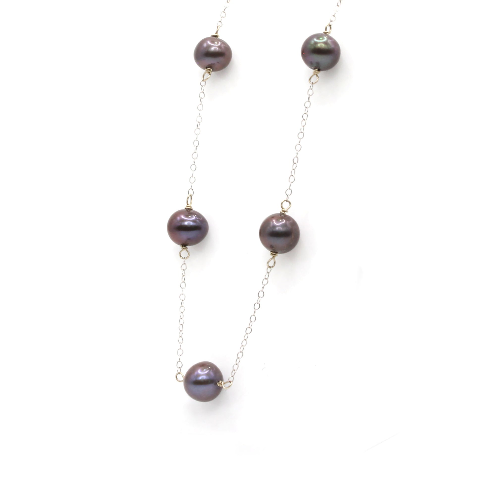 14k White Gold Tahitian Pearl Chain Necklace 17 Inches