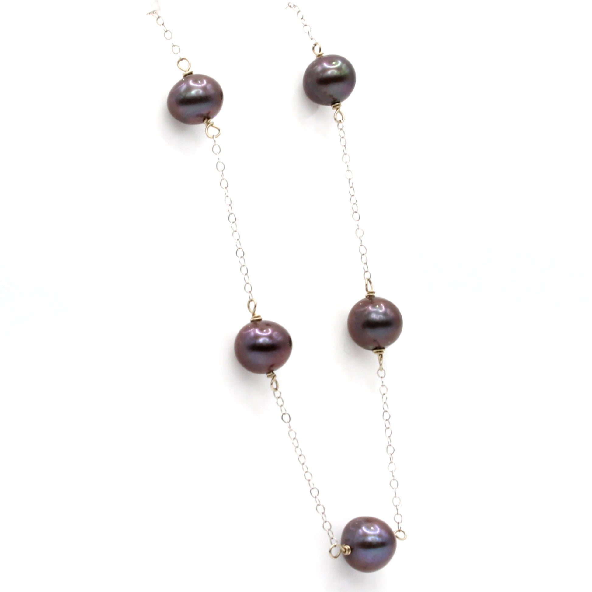 14k White Gold Tahitian Pearl Chain Necklace 17 Inches