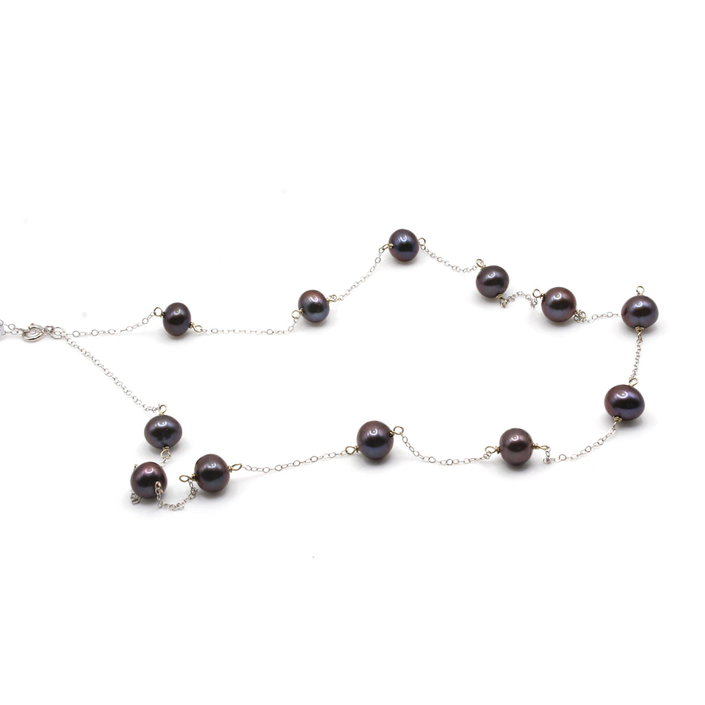 14k White Gold Tahitian Pearl Chain Necklace 17 Inches