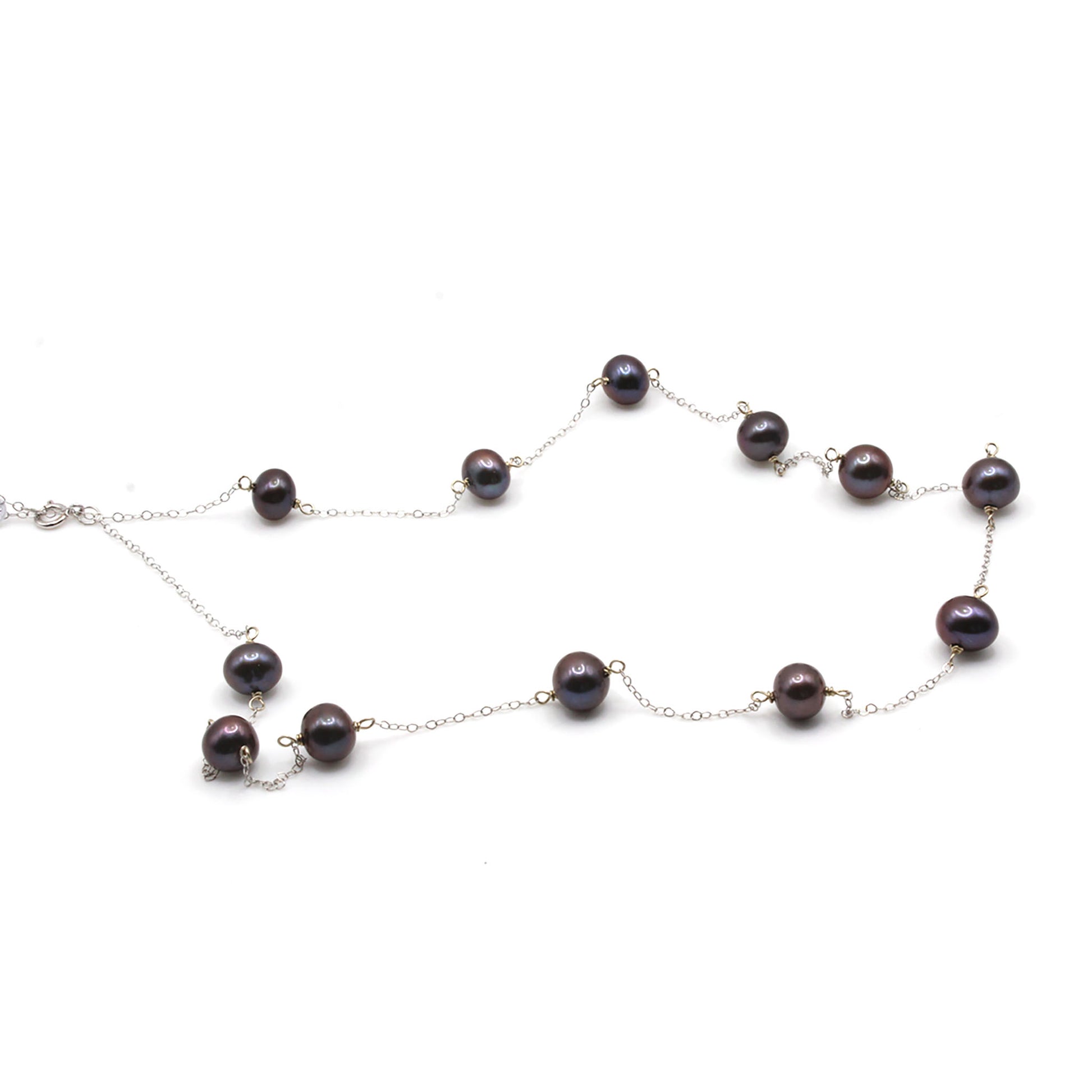 14k White Gold Tahitian Pearl Chain Necklace 17 Inches