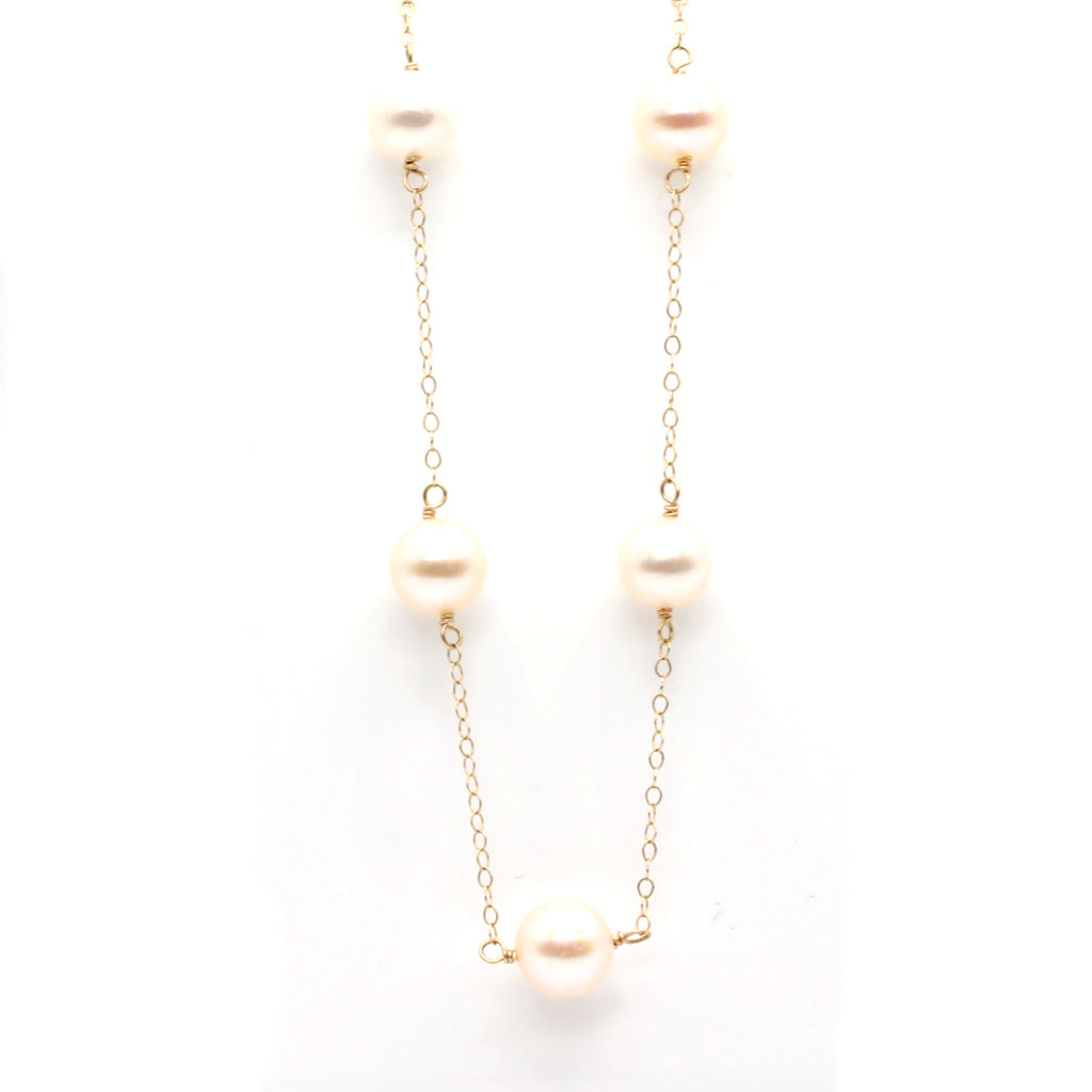 14k Yellow Gold Pearl Chain Necklace 17 Inches