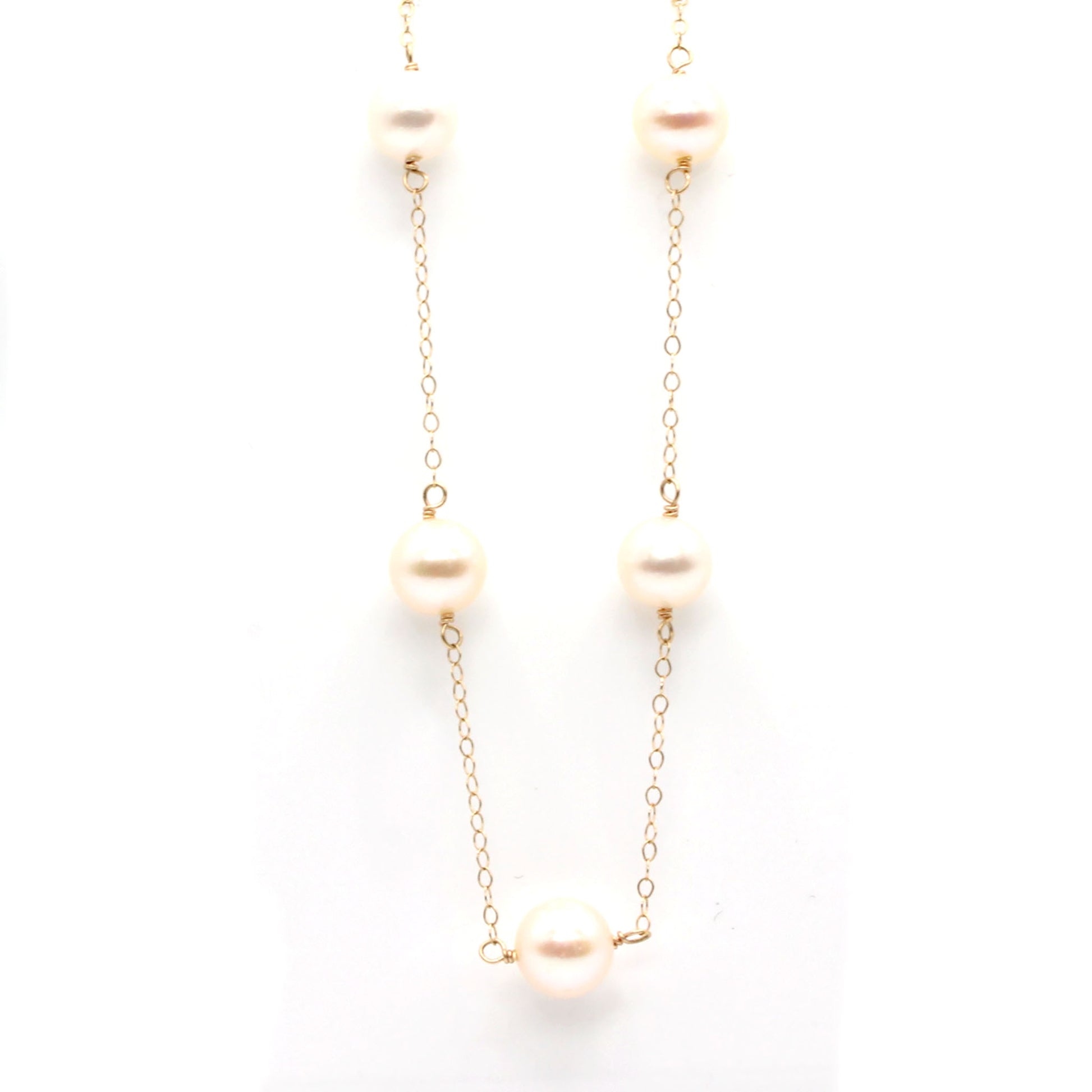 14k Yellow Gold Pearl Chain Necklace 17 Inches