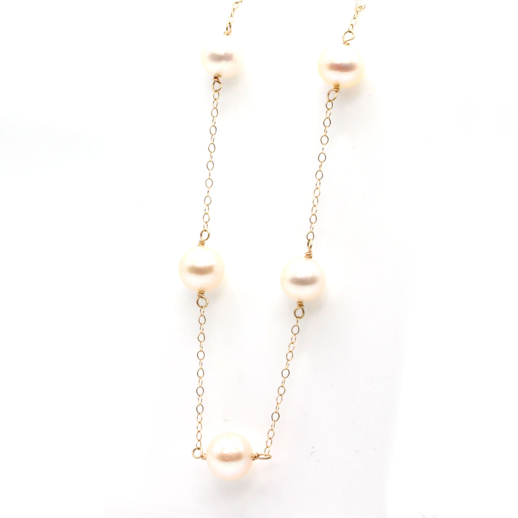 14k Yellow Gold Pearl Chain Necklace 17 Inches